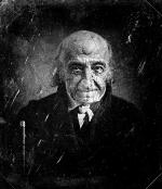 Albert Gallatin, head-and-shoulders portrait, facing front, with walking stick.